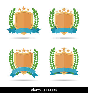 Illustrazione Vettoriale di tipo piatto emblema scudo gli elementi di design. Foto Stock