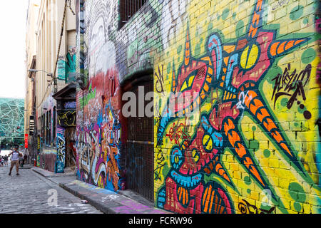 Graffiti in uno di Melbourne più famoso Laneways - Hosier Lane. Foto Stock