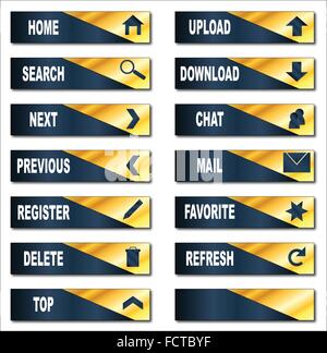 Un gruppo di tipici pulsanti web con varie icone Illustrazione Vettoriale