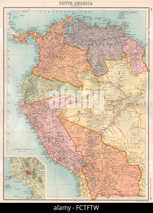 Sud America NW: Mostra colombiana peruviana e rivendicazioni in Ecuador. Lima, 1898 Mappa Foto Stock