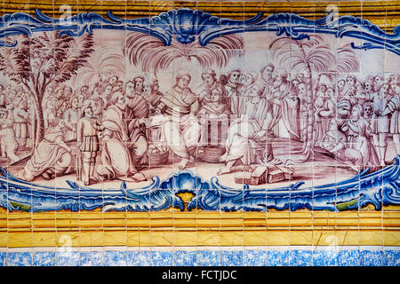 Il Portogallo, Lisbona, Mosteiro dos Jeronimos, il Monastero di Jeronimos, patrimonio mondiale dell UNESCO, piastrelle, azulejos nell'antico Refettorio ( Foto Stock