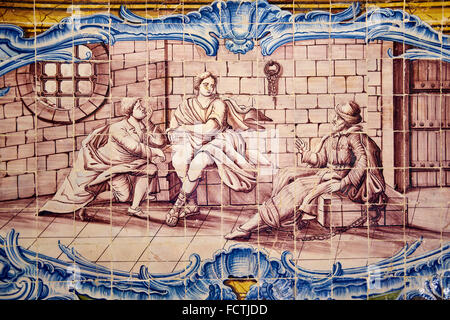 Il Portogallo, Lisbona, Mosteiro dos Jeronimos, il Monastero di Jeronimos, patrimonio mondiale dell UNESCO, piastrelle, azulejos nell'antico Refettorio ( Foto Stock