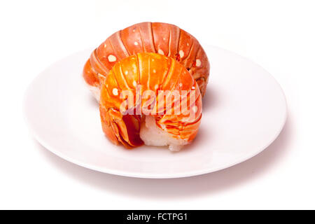 Cucinato tropicali dei Caraibi ( Bahamas ) aragosta (Panuliirus argus) o aragosta tails isolato su un bianco di sfondo per studio. Foto Stock