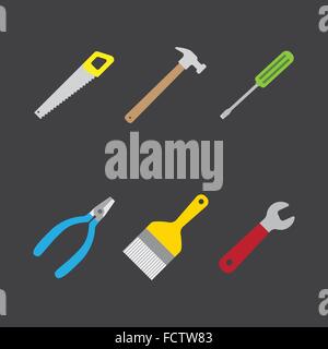 [EPS10] icona strumenti stile piatto su sfondo scuro Illustrazione Vettoriale