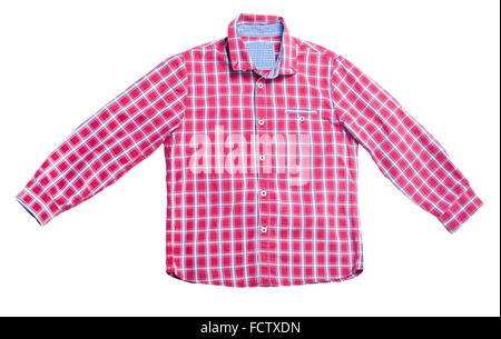 Red plaid shirt isolati su sfondo bianco Foto Stock