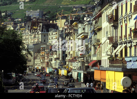CHE, Svizzera, Montreux sul Lago di Ginevra, alloggia al Grand Rue. CHE, Schweiz, Montreux am Genfer vedere, Haeuser an der Grand Foto Stock