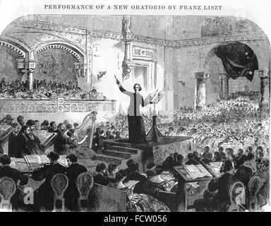 FRANZ LISZT (1811-1886), compositore ungherese condurre "La leggenda di Santa Elisabetta' a Pest, Budapest, 15 agosto 1865 Foto Stock