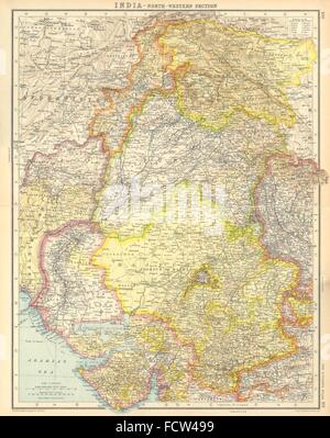 INDIA BRITANNICA NW: Rajasthan Punjab Jammu e Kashmir frontiera NW Gujarat, 1924 Mappa Foto Stock