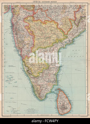 INDIA DEL SUD & CEYLON (SRI LANKA) : Mysore Madras (Chennai) Hyderabad, 1924 Mappa Foto Stock