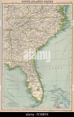 SOUTHEASTERN USA: Florida Georgia a Nord e Sud Carolina. Bartolomeo, 1924 Mappa Foto Stock