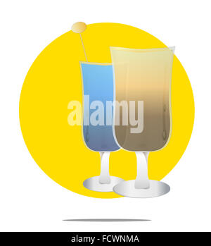 Illustrazione di due cocktail con cerchio giallo sullo sfondo Foto Stock