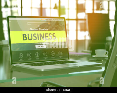 Moderni posti di lavoro con computer portatili che mostra la pagina di atterraggio con il concetto di business. Tonica 3d illustrazione con il fuoco selettivo. Foto Stock