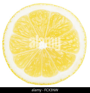 Fettina di limone isolata su uno sfondo bianco. Foto Stock