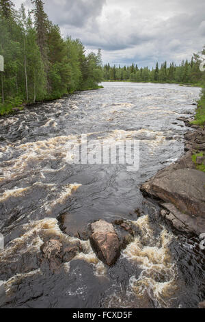 Rapids nel fiume Raudanjok presso il Circolo Polare Artico Area escursionistica vicino a Rovaniemi, Finlandia Foto Stock