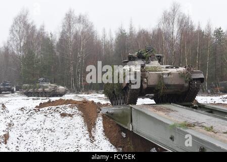 Marder 1A3 della quarta società, 212th meccanizzata del battaglione di fanteria durante una forza sulla forza di esercizio di formazione presso l'esercito tedesco in Combat Training Center. 15.01.2016 Foto Stock