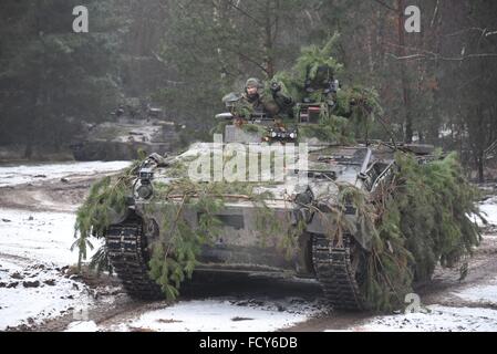 Marder 1A3 della quarta società, 212th meccanizzata del battaglione di fanteria durante una forza sulla forza di esercizio di formazione presso l'esercito tedesco in Combat Training Center. 15.01.2016 Foto Stock