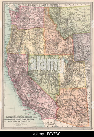 USA DEL PACIFICO:California Nevada Oregon Washington Idaho UT Arizona 1890 mappa Foto Stock