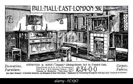 Hampton & Sons Pall Mall, Rydal Sala da Pranzo impostare, mobili pubblicità dal 1900 Studio Magazine Foto Stock