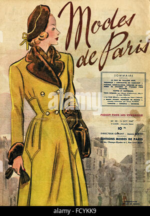 Coperchio del vintage originale francese rivista di moda modi de Paris dal 1940s datata 3 ottobre 1947 Foto Stock