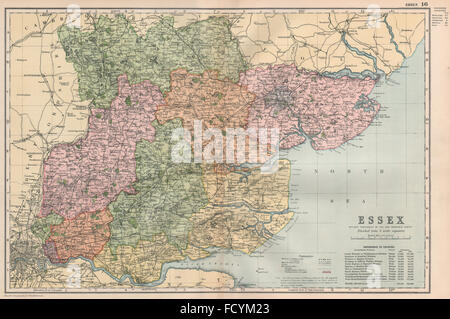 ESSEX: Mostra divisioni parlamentare, boroughs & parchi. BACON, 1896 mappa vecchia Foto Stock
