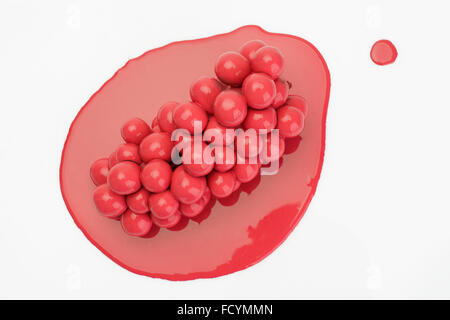 Elevato angolo di un grappolo di uva gocciolamento con vernice rossa Foto Stock