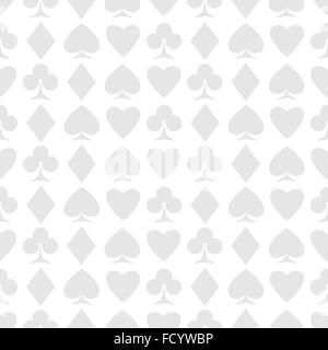 Modello senza giunture di carta da gioco si adatta su bianco. sfondo vettoriale design. i cuori, picche, diamanti e club simbolo. casino e Illustrazione Vettoriale