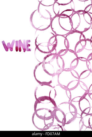 Macchie di vino rosso isolato su uno sfondo bianco (usato vero vino rosso) con lo spazio per il tuo testo Foto Stock