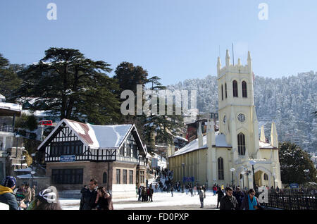 La Chiesa di Cristo in corrispondenza della cresta in inverno, Shimla, Himachal Pradesh, India Foto Stock