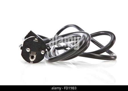 Nero europeo spina di alimentazione e del cavo di alimentazione, isolata su sfondo bianco Foto Stock