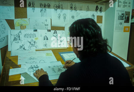 La progettazione di una falla, workshop di Manolo Martin,Ciudad del artista fallero (città Fallero artista),Valencia,Spagna Foto Stock