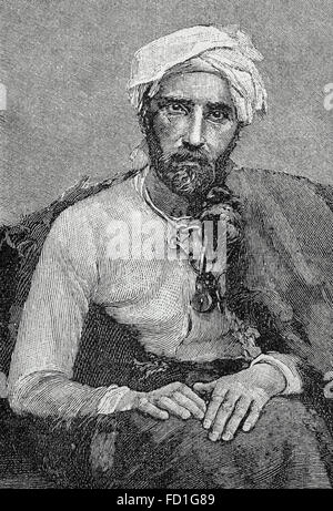 Mirza Reza Kermani (d.,1896). Rivoluzionario iraniano. Aderente di Jamal al-Din al-Afghano. Ritratto. Incisione in 'La Ilustración artistica", 1896. Foto Stock