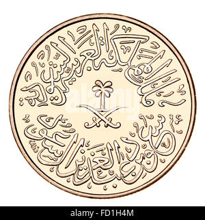 4 Ghirsh / Qirsh moneta di Arabia Saudita che mostra la scrittura araba e simboli, Palm tree e spade incrociate (cupro-nickel - 1956) Dig Foto Stock