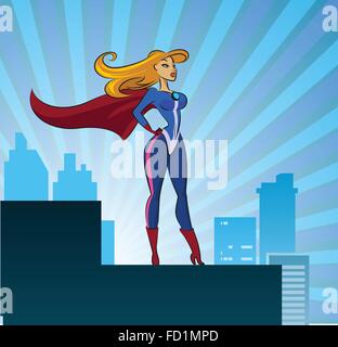 Super Hero - femmina. Illustrazione di vettore isolato su uno sfondo bianco Illustrazione Vettoriale