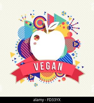 Vegano icona apple concept design con etichetta di testo colorato e forma la geometria dello sfondo. EPS10 vettore. Illustrazione Vettoriale