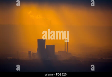 Vista aerea, E.ON 4, freeze, UNIPER, Coal Fired power plant la EON in costruzione al Dortmund-Ems Canal, retroilluminati Foto Stock