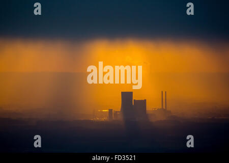 Vista aerea, E.ON 4, freeze, UNIPER, Coal Fired power plant la EON in costruzione al Dortmund-Ems Canal, retroilluminati Foto Stock