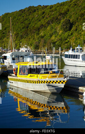 I taxi acquatici, Picton Harbour, Marlborough Sounds, Isola del Sud, Nuova Zelanda Foto Stock