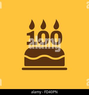 La torta di compleanno con candele in forma di numero 100 icona. Simbolo di compleanno. Appartamento Illustrazione Vettoriale