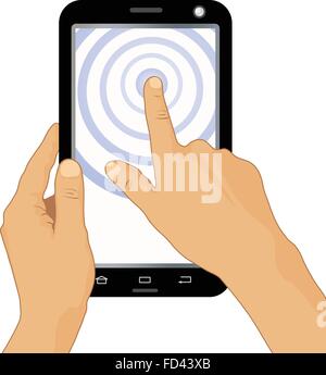 Mani nero smartphone, toccando lo schermo. Utilizzando un tablet pc Illustrazione Vettoriale