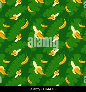 Vector seamless pattern colorato con banane su sfondo verde Illustrazione Vettoriale