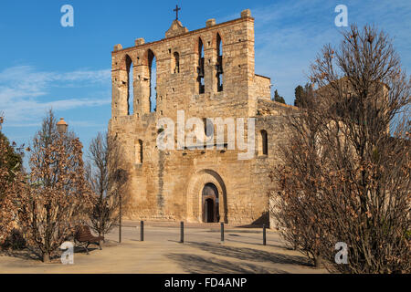 Chiesa di Sant Esteve in Peratallada, Girona, Catalogna. Foto Stock