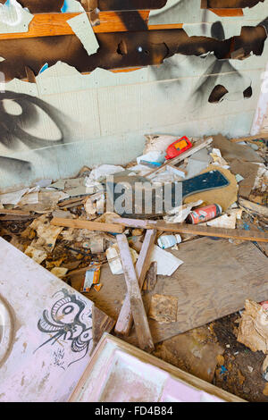 Una casa abbandonata a Bombay Beach, California, sulla riva orientale del Salton Sea Foto Stock