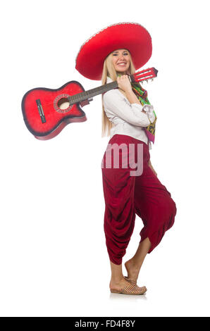 La donna che indossa la chitarra con sombrero Foto Stock
