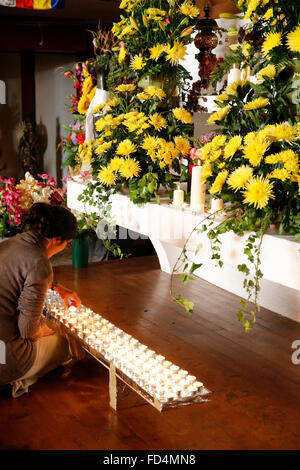 Wesak (Buddha il compleanno, risveglio & nirvana) celebrazione presso il grande tempio buddista (Grande Pagode de Vincennes). Foto Stock