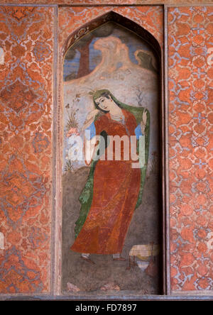 Affresco di ali qapu palace raffigurante donna persiano, Provincia di Isfahan, Isfahan, Iran Foto Stock