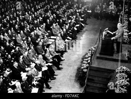 Robert Ley presso il comune di riunione annuale del Reich Camera della cultura e il KdF, 1936 Foto Stock