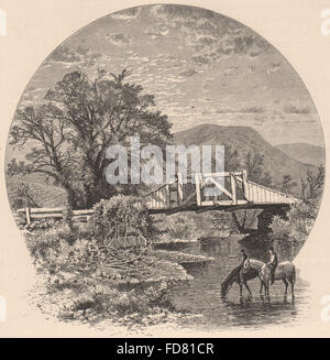 CONNECTICUT: Ponte Vecchio, Blackberry sul fiume nei pressi di Canaan. Cavalli, antica stampa 1874 Foto Stock