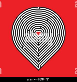 [EPS10] cuore labirinto su rosso - abstract Illustrazione Vettoriale
