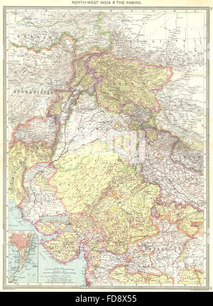 INDIA: India Nordoccidentale e la Pamirs; riquadro mappa di Mumbai, 1907 Foto Stock