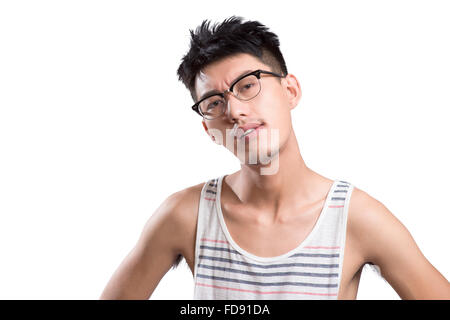 Ritratto di giovane uomo irritato Foto Stock